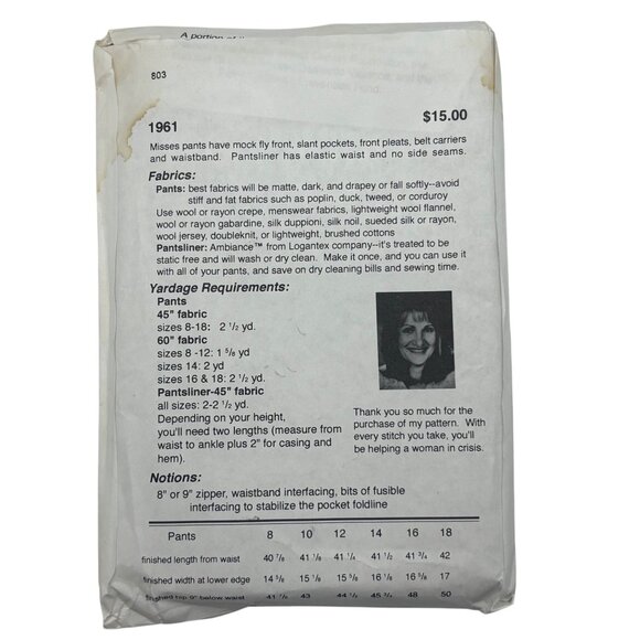 Vintage 1961 Sewing Pattern For Misses Pants With Mock Fly Front Pleats & Side S - Picture 2 of 2